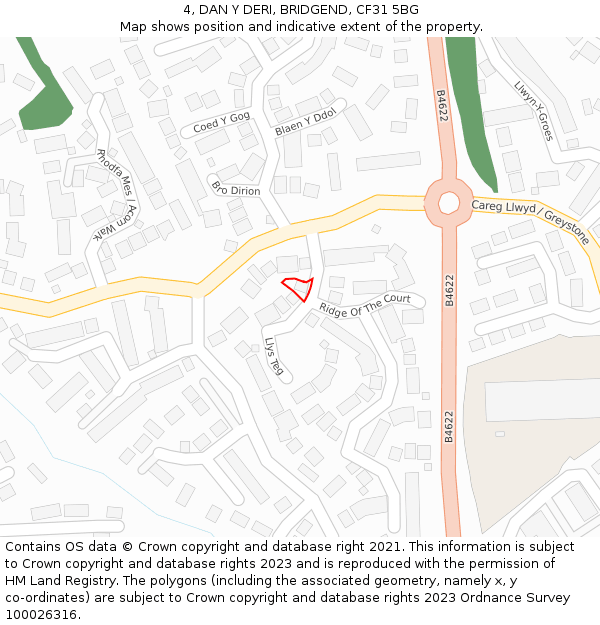 4, DAN Y DERI, BRIDGEND, CF31 5BG: Location map and indicative extent of plot