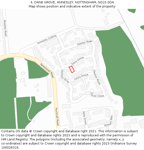 4, DANE GROVE, ANNESLEY, NOTTINGHAM, NG15 0DA: Location map and indicative extent of plot