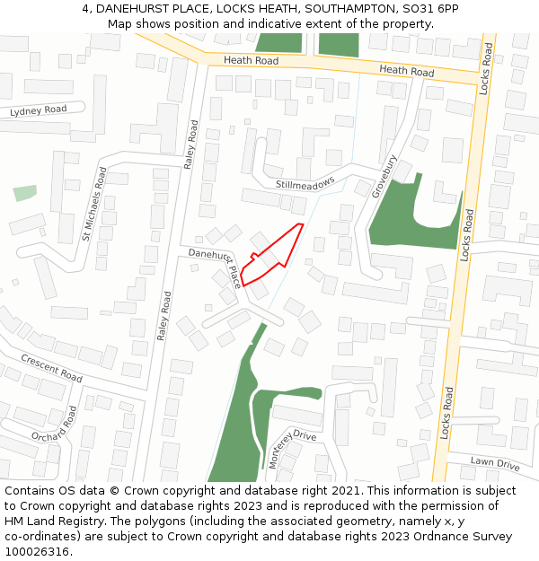 4, DANEHURST PLACE, LOCKS HEATH, SOUTHAMPTON, SO31 6PP: Location map and indicative extent of plot