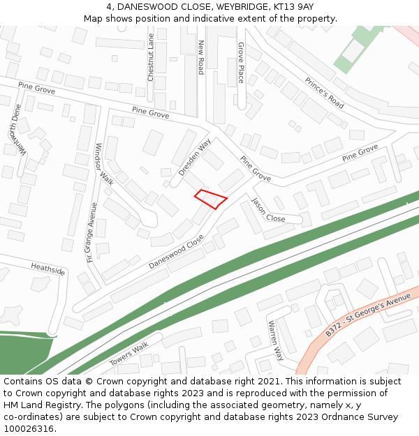 4, DANESWOOD CLOSE, WEYBRIDGE, KT13 9AY: Location map and indicative extent of plot