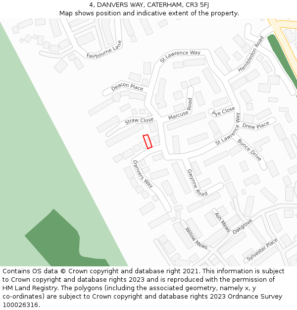 4, DANVERS WAY, CATERHAM, CR3 5FJ: Location map and indicative extent of plot