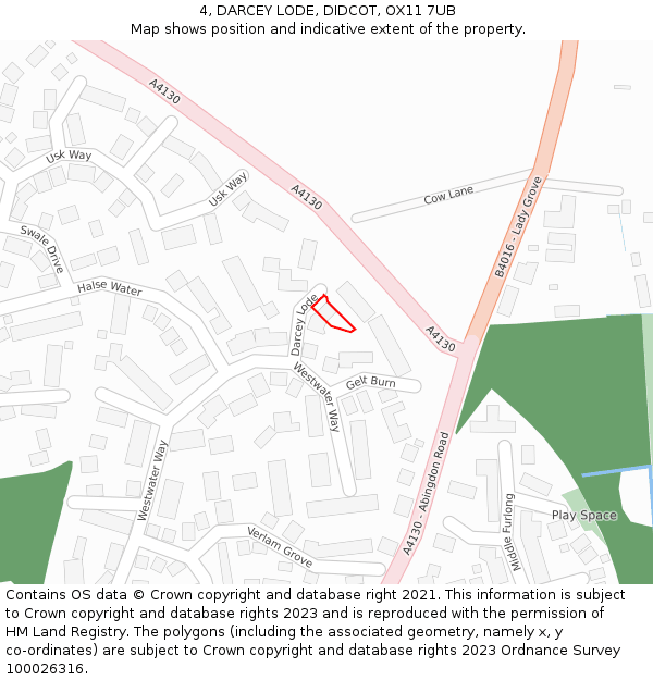 4, DARCEY LODE, DIDCOT, OX11 7UB: Location map and indicative extent of plot