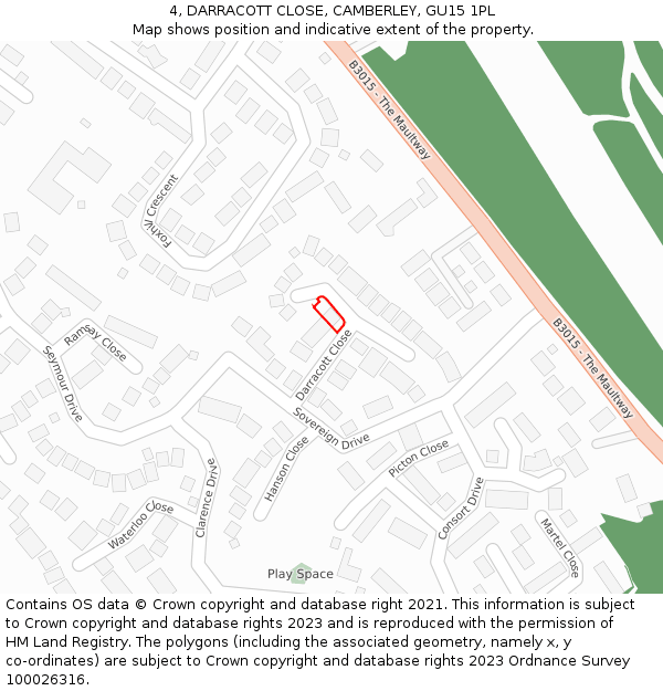 4, DARRACOTT CLOSE, CAMBERLEY, GU15 1PL: Location map and indicative extent of plot