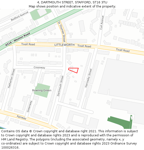 4, DARTMOUTH STREET, STAFFORD, ST16 3TU: Location map and indicative extent of plot