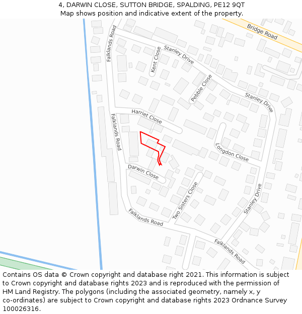 4, DARWIN CLOSE, SUTTON BRIDGE, SPALDING, PE12 9QT: Location map and indicative extent of plot