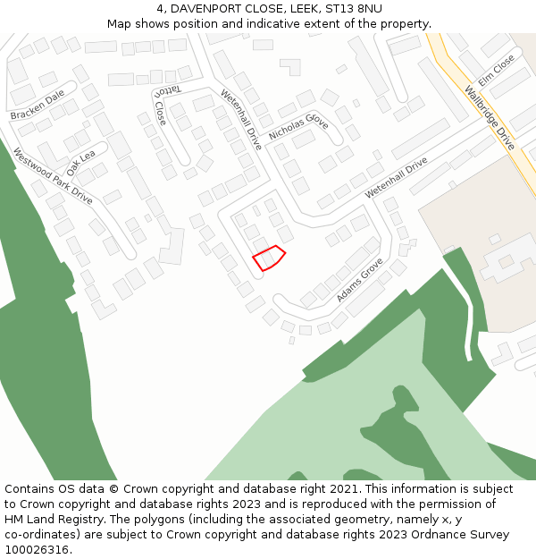 4, DAVENPORT CLOSE, LEEK, ST13 8NU: Location map and indicative extent of plot