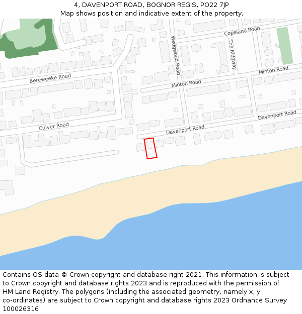 4, DAVENPORT ROAD, BOGNOR REGIS, PO22 7JP: Location map and indicative extent of plot