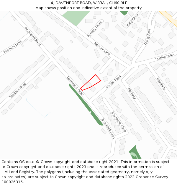 4, DAVENPORT ROAD, WIRRAL, CH60 9LF: Location map and indicative extent of plot