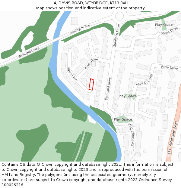 4, DAVIS ROAD, WEYBRIDGE, KT13 0XH: Location map and indicative extent of plot