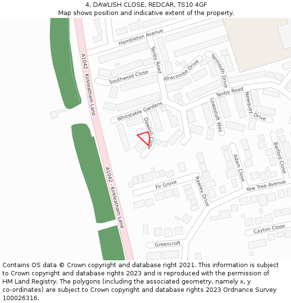 4, DAWLISH CLOSE, REDCAR, TS10 4GF: Location map and indicative extent of plot