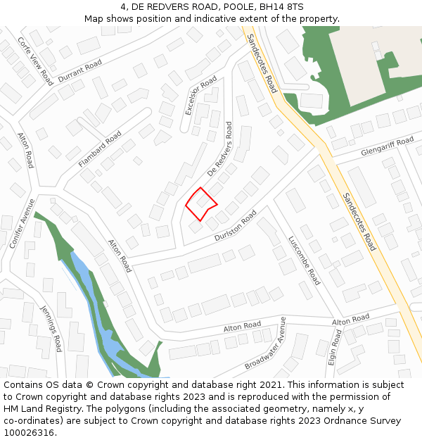 4, DE REDVERS ROAD, POOLE, BH14 8TS: Location map and indicative extent of plot