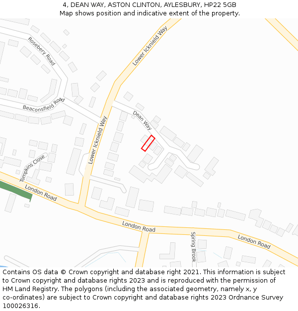 4, DEAN WAY, ASTON CLINTON, AYLESBURY, HP22 5GB: Location map and indicative extent of plot