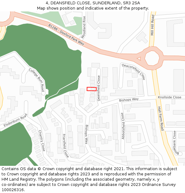 4, DEANSFIELD CLOSE, SUNDERLAND, SR3 2SA: Location map and indicative extent of plot