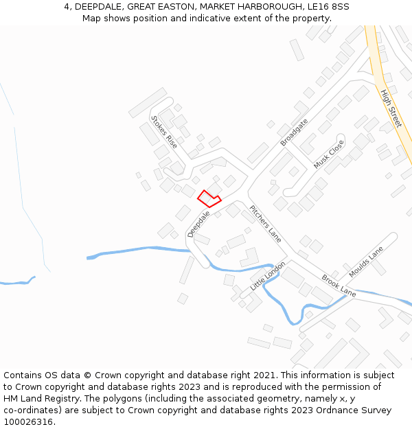 4, DEEPDALE, GREAT EASTON, MARKET HARBOROUGH, LE16 8SS: Location map and indicative extent of plot