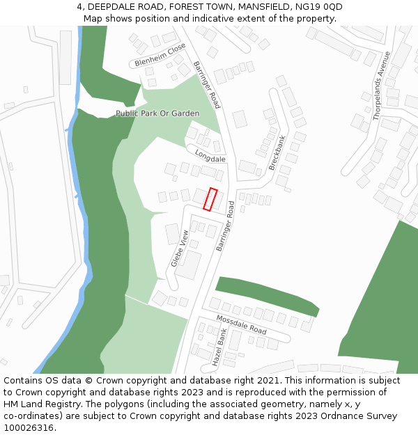 4, DEEPDALE ROAD, FOREST TOWN, MANSFIELD, NG19 0QD: Location map and indicative extent of plot
