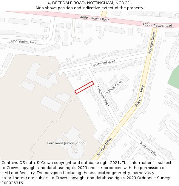 4, DEEPDALE ROAD, NOTTINGHAM, NG8 2FU: Location map and indicative extent of plot