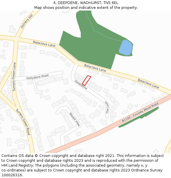 4, DEEPDENE, WADHURST, TN5 6EL: Location map and indicative extent of plot