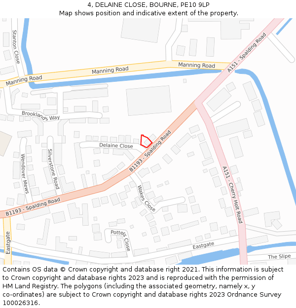 4, DELAINE CLOSE, BOURNE, PE10 9LP: Location map and indicative extent of plot