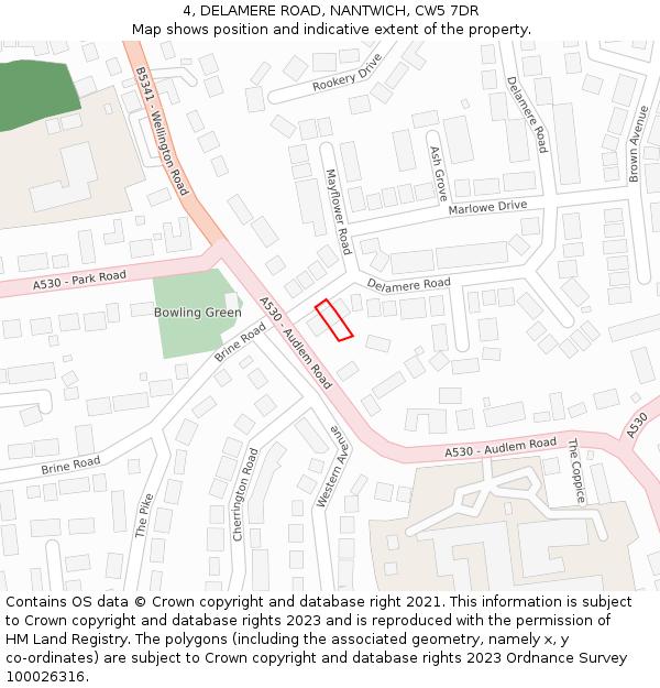 4, DELAMERE ROAD, NANTWICH, CW5 7DR: Location map and indicative extent of plot