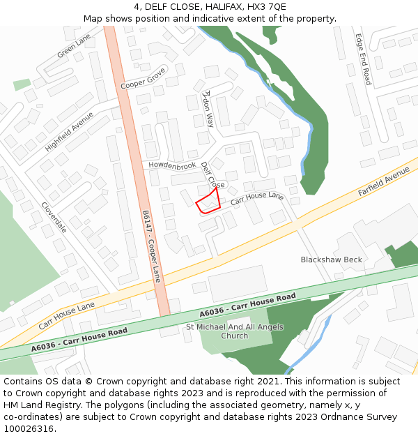 4, DELF CLOSE, HALIFAX, HX3 7QE: Location map and indicative extent of plot