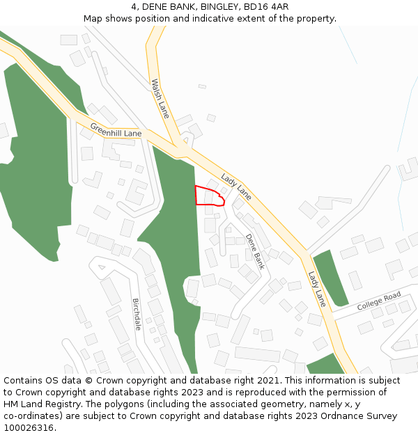 4, DENE BANK, BINGLEY, BD16 4AR: Location map and indicative extent of plot