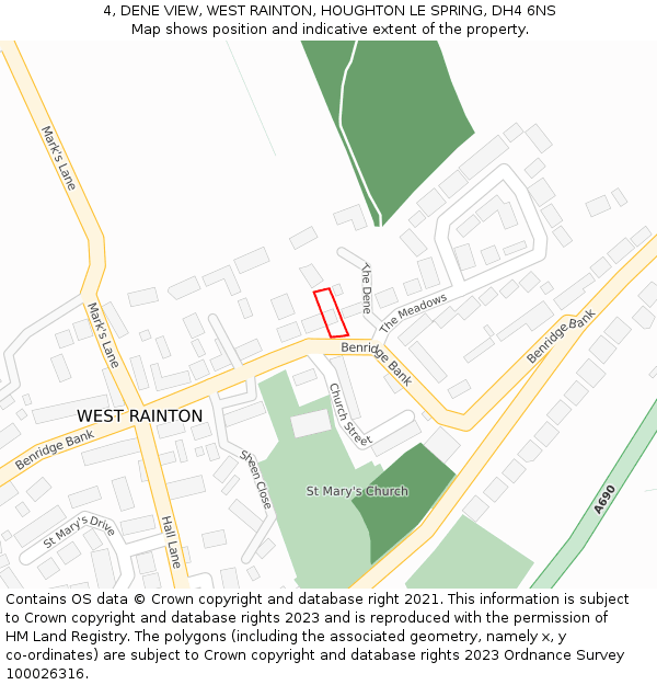 4, DENE VIEW, WEST RAINTON, HOUGHTON LE SPRING, DH4 6NS: Location map and indicative extent of plot