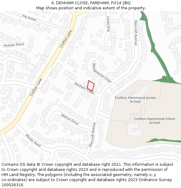 4, DENHAM CLOSE, FAREHAM, PO14 2BQ: Location map and indicative extent of plot