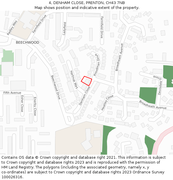 4, DENHAM CLOSE, PRENTON, CH43 7NB: Location map and indicative extent of plot