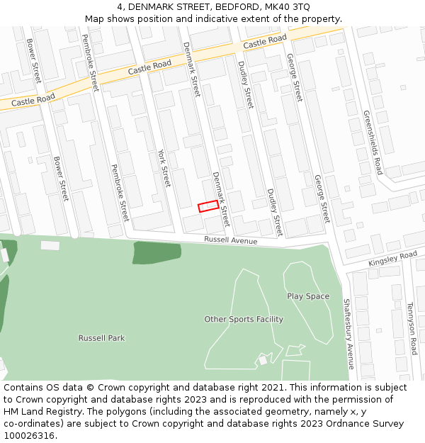 4, DENMARK STREET, BEDFORD, MK40 3TQ: Location map and indicative extent of plot