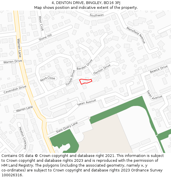 4, DENTON DRIVE, BINGLEY, BD16 3PJ: Location map and indicative extent of plot