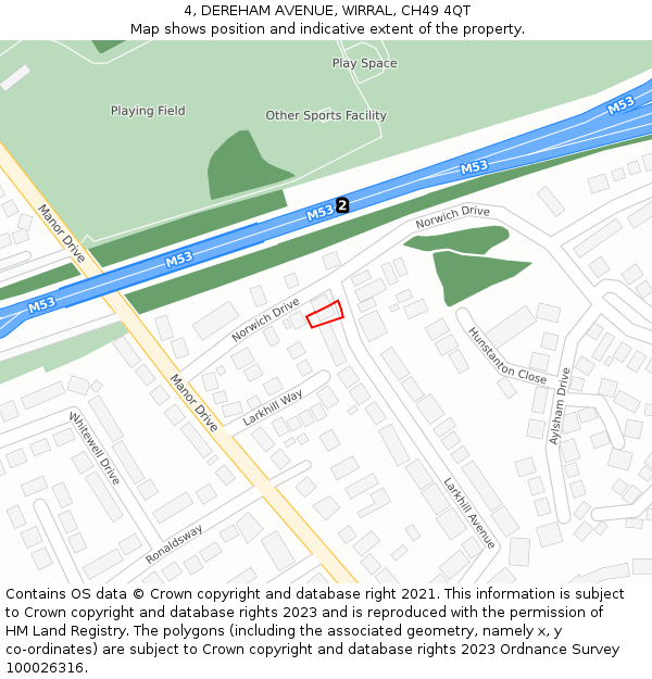 4, DEREHAM AVENUE, WIRRAL, CH49 4QT: Location map and indicative extent of plot