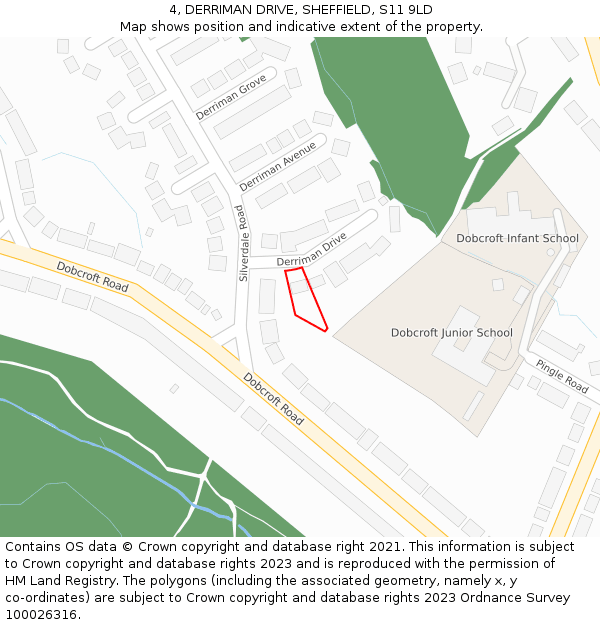 4, DERRIMAN DRIVE, SHEFFIELD, S11 9LD: Location map and indicative extent of plot