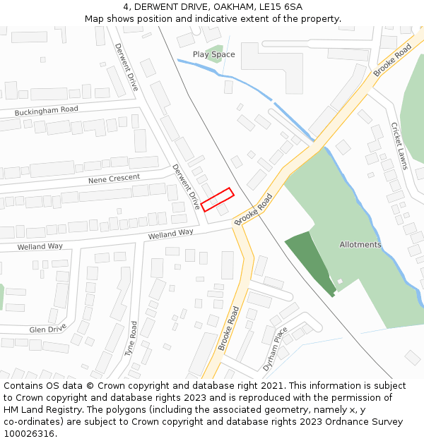 4, DERWENT DRIVE, OAKHAM, LE15 6SA: Location map and indicative extent of plot