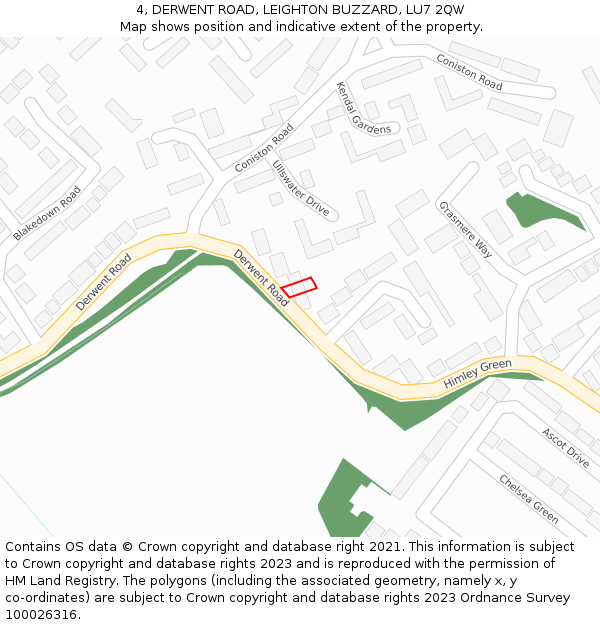 4, DERWENT ROAD, LEIGHTON BUZZARD, LU7 2QW: Location map and indicative extent of plot