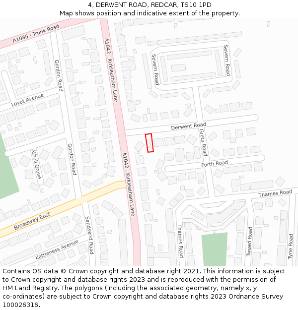 4, DERWENT ROAD, REDCAR, TS10 1PD: Location map and indicative extent of plot