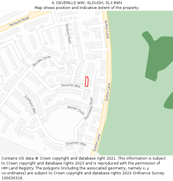 4, DEVERILLS WAY, SLOUGH, SL3 8WN: Location map and indicative extent of plot
