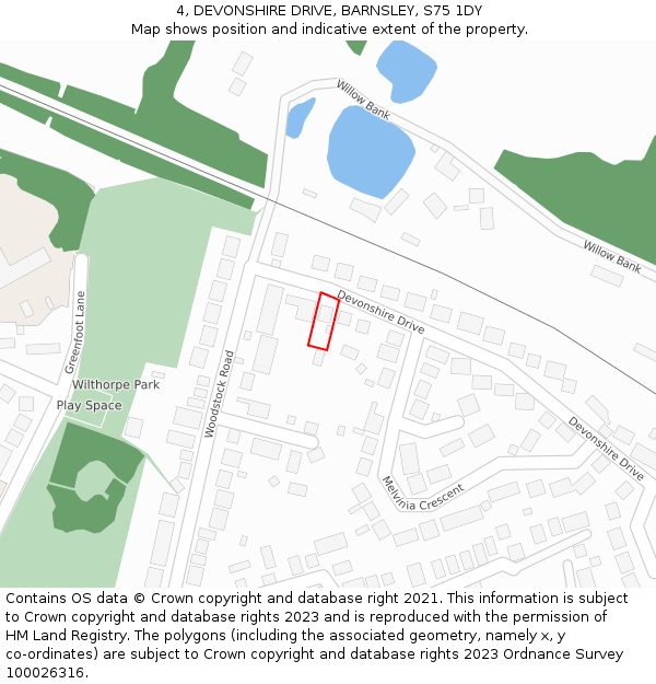 4, DEVONSHIRE DRIVE, BARNSLEY, S75 1DY: Location map and indicative extent of plot