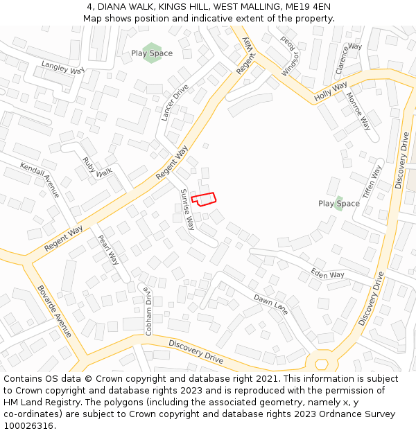 4, DIANA WALK, KINGS HILL, WEST MALLING, ME19 4EN: Location map and indicative extent of plot