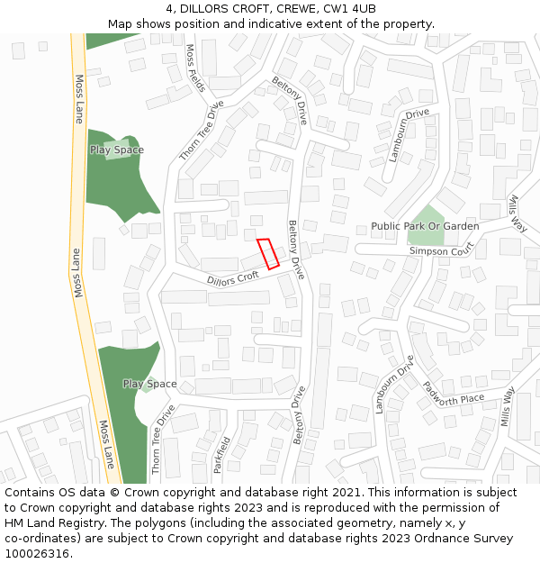 4, DILLORS CROFT, CREWE, CW1 4UB: Location map and indicative extent of plot