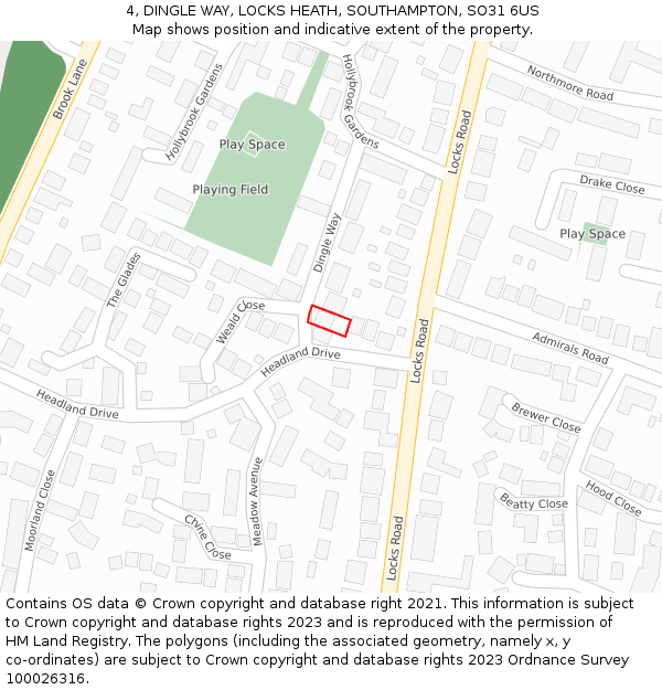 4, DINGLE WAY, LOCKS HEATH, SOUTHAMPTON, SO31 6US: Location map and indicative extent of plot