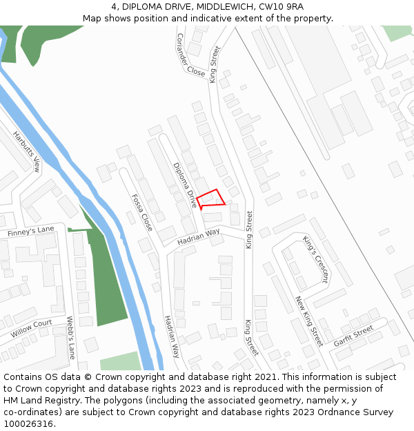 4, DIPLOMA DRIVE, MIDDLEWICH, CW10 9RA: Location map and indicative extent of plot