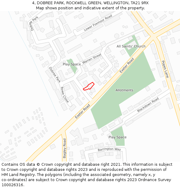 4, DOBREE PARK, ROCKWELL GREEN, WELLINGTON, TA21 9RX: Location map and indicative extent of plot