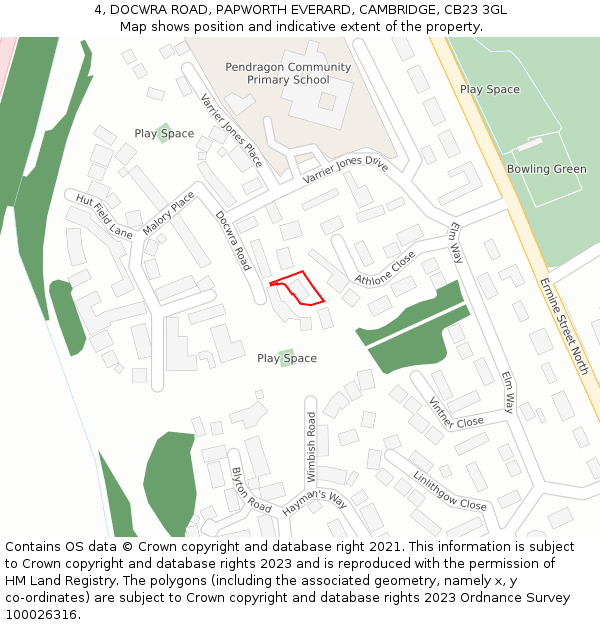 4, DOCWRA ROAD, PAPWORTH EVERARD, CAMBRIDGE, CB23 3GL: Location map and indicative extent of plot