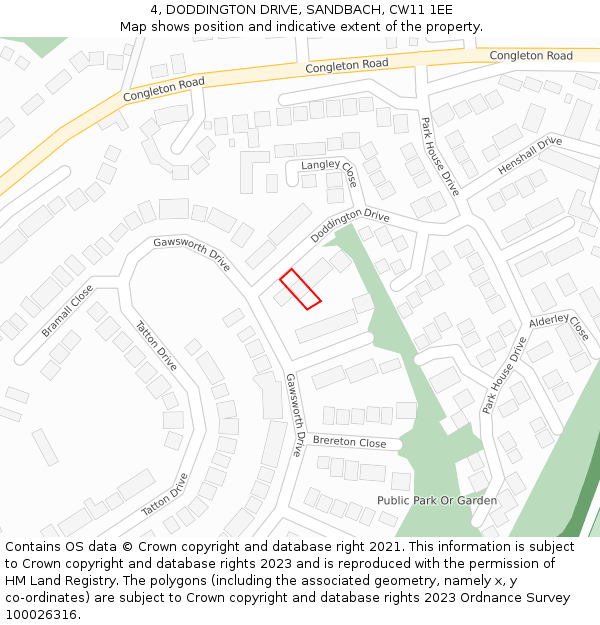 4, DODDINGTON DRIVE, SANDBACH, CW11 1EE: Location map and indicative extent of plot