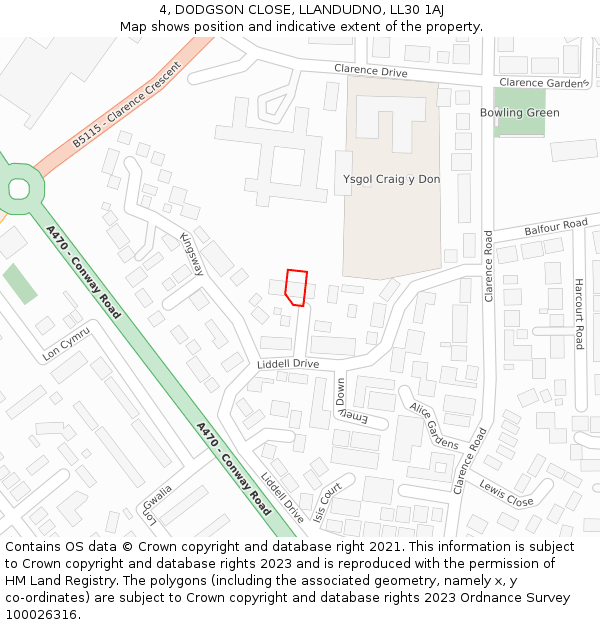 4, DODGSON CLOSE, LLANDUDNO, LL30 1AJ: Location map and indicative extent of plot