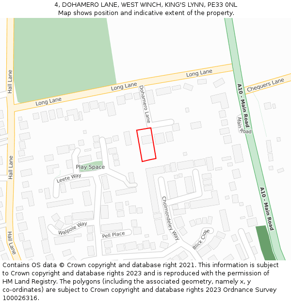 4, DOHAMERO LANE, WEST WINCH, KING'S LYNN, PE33 0NL: Location map and indicative extent of plot