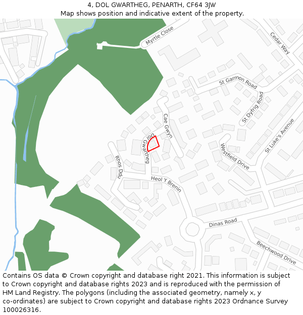 4, DOL GWARTHEG, PENARTH, CF64 3JW: Location map and indicative extent of plot