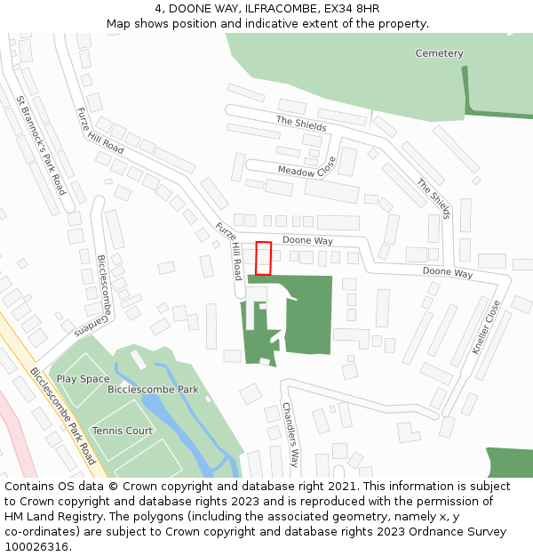 4, DOONE WAY, ILFRACOMBE, EX34 8HR: Location map and indicative extent of plot