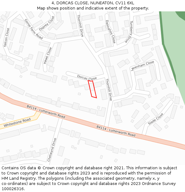 4, DORCAS CLOSE, NUNEATON, CV11 6XL: Location map and indicative extent of plot