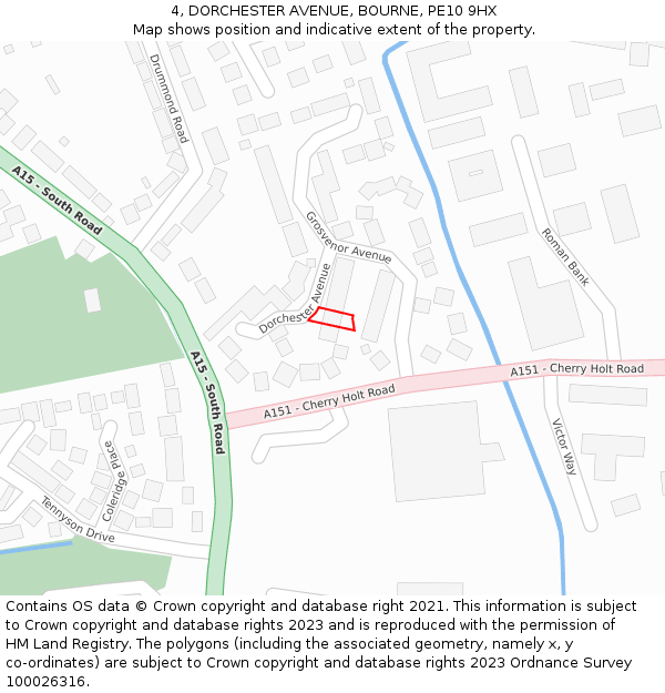 4, DORCHESTER AVENUE, BOURNE, PE10 9HX: Location map and indicative extent of plot